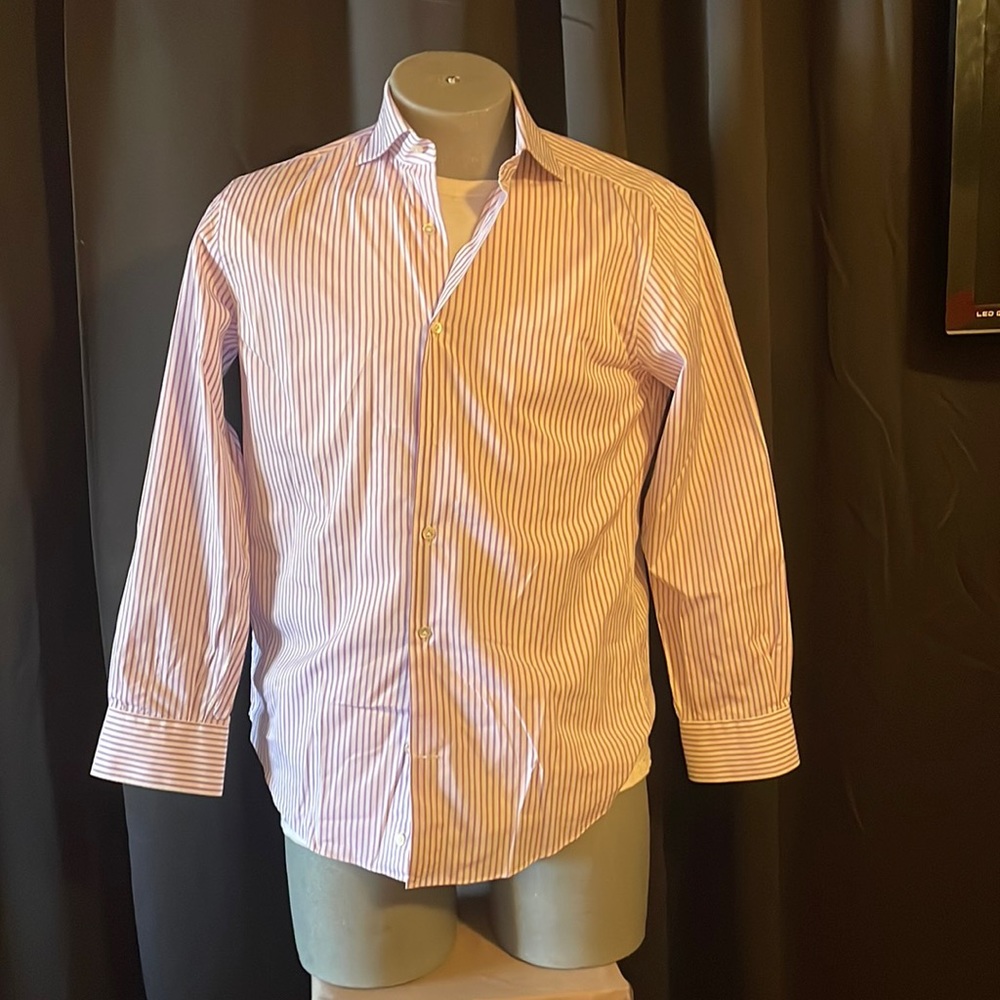 Cordone Men’s button up dress shirt white and light purple stripe